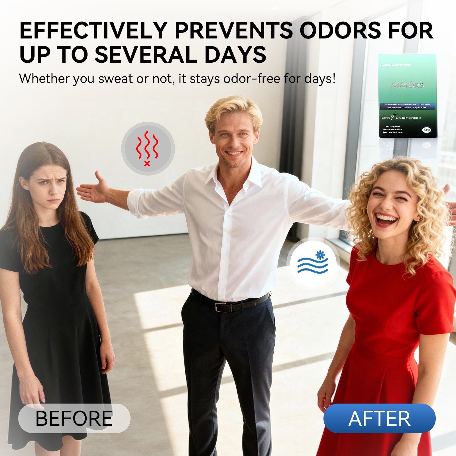 MIMORS Deodorant Body Wipes for Underarm - 7 Days Odor Control, Aluminum-Free Hypoallergenic, Individually Wrapped Unscented Wipes for Travel Gym Office