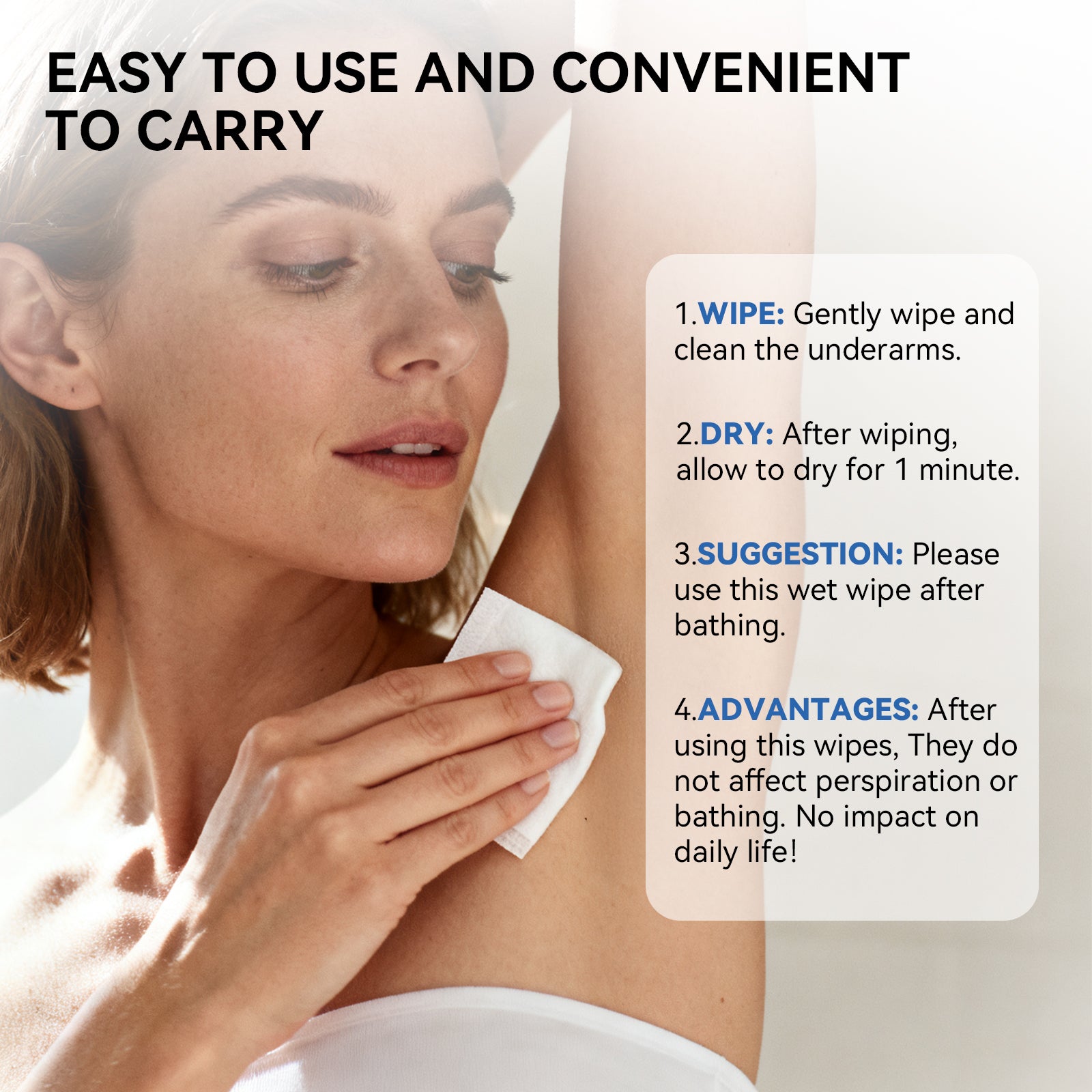 30pc MIMÓRS Natural Deodorant Wipes - Instant Freshness & Sweat Protection, Gentle on Skin, Portable Individual Packs for On-the-Go (Travel/Gym/Work)